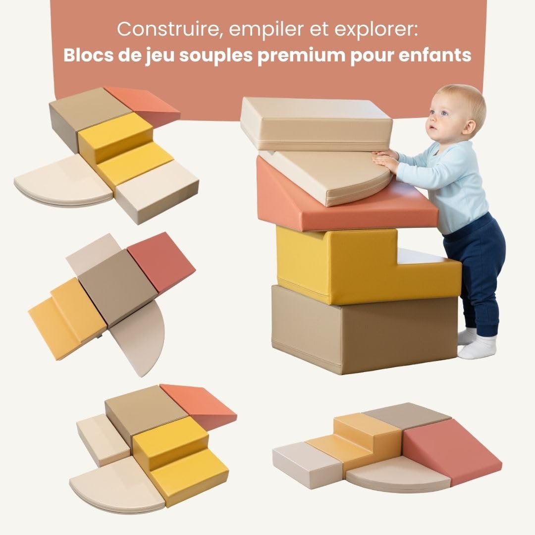 IGLU Soft Play Corner Climber - Parcours de Motricité 5 Modules XL en Mousse pour Bébé et Enfant - Blocs de Construction Souples Jeu d’Éveil Montessori et Toboggan d’Intérieur (Automne Pastel)