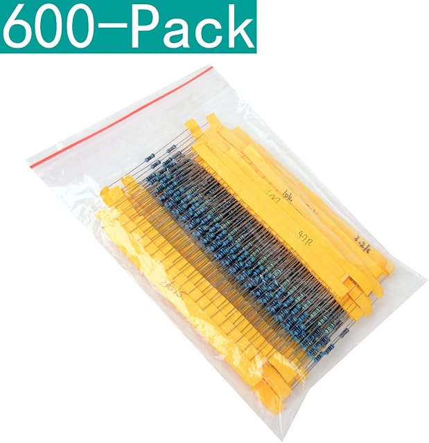 Youmile 600-Pack 30 Values 14W 0.25W 1% Metal Film Resistors Assorted Kit Set (1ohm-10Mohm)