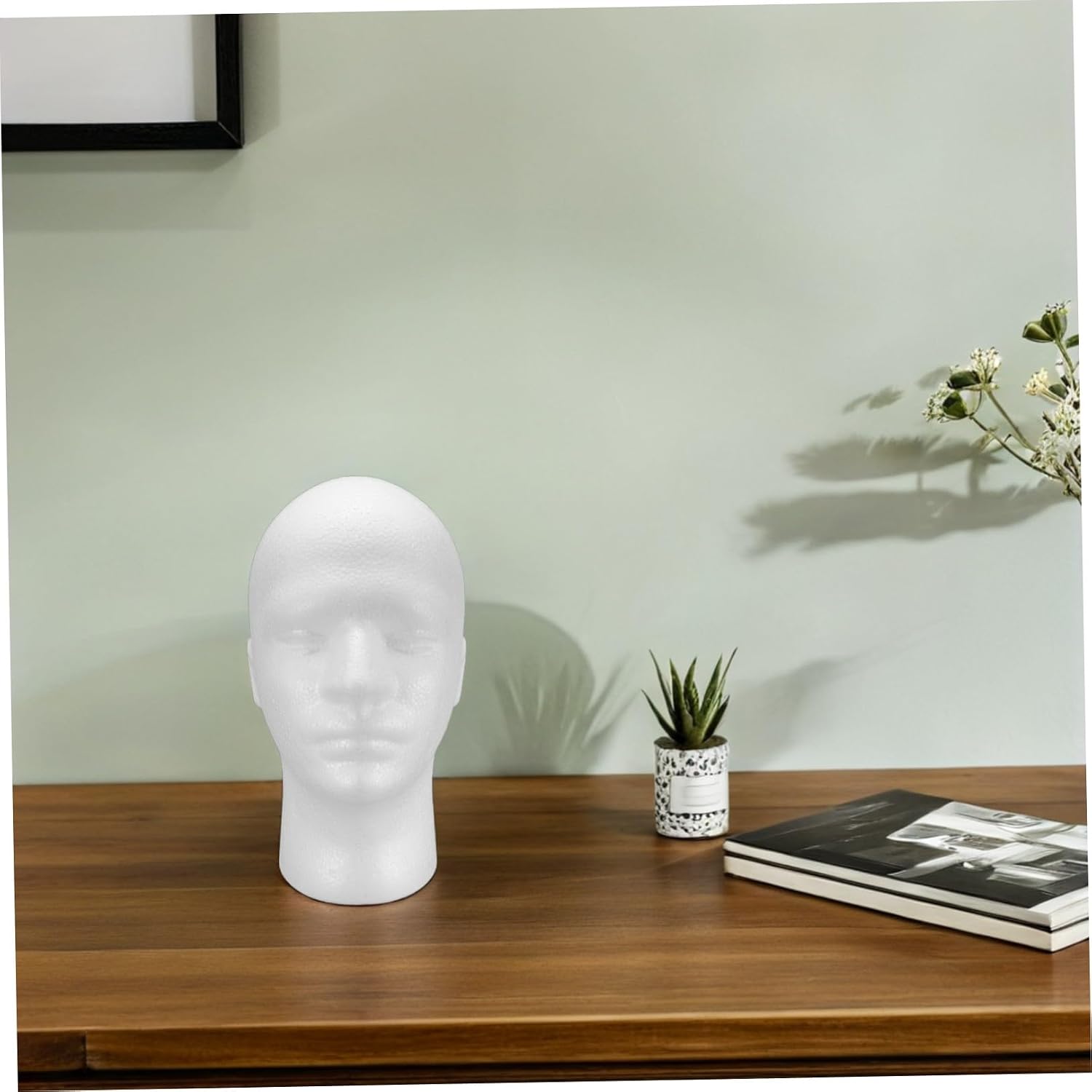 2pcs White Foam Wig Stand Mannequin Heads for Men, Realistic Male Model with Sturdy Design, Easy Placement and Rearrangement, for Hat and Glasses Display, for Tabletop Display