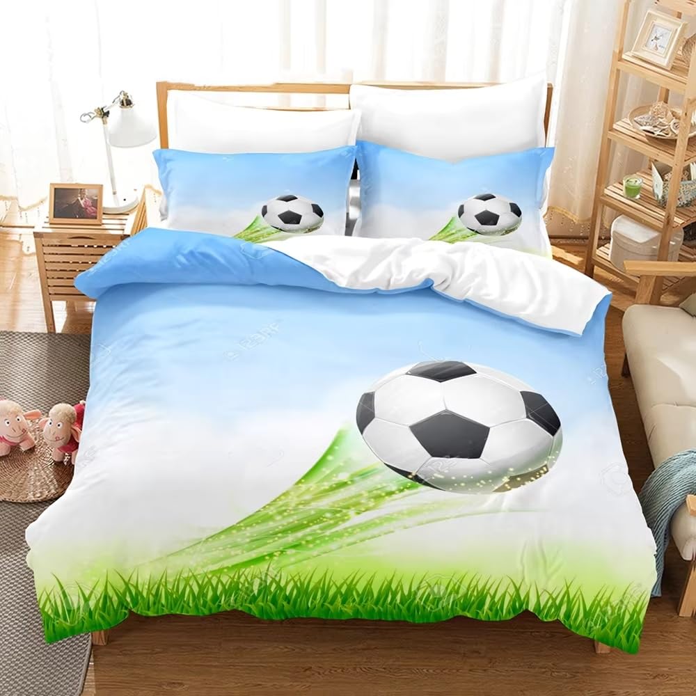 Housse de couette 240x260 anti-transpiration football pour grand lit avec zip anti-glisse