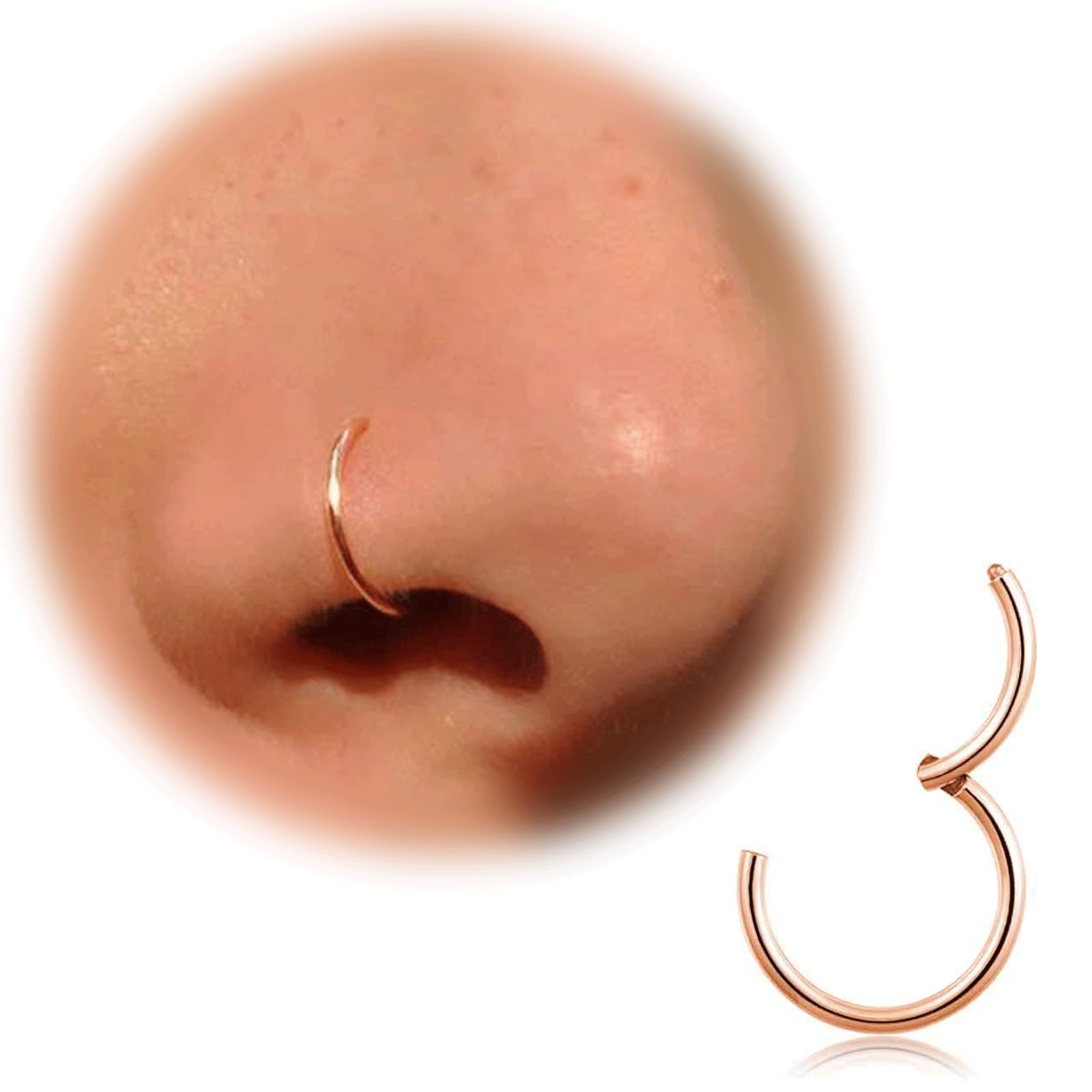 20G 18G 16G Titanium Nose Ring Hoop, Cartilage Hoop Earrings for Women Men Silver Gold Nose Ring Septum Ring Tragus Conch Helix Daith Lip Piercing Jewelry 6mm/7mm/8mm/9mm/10mm — view 12