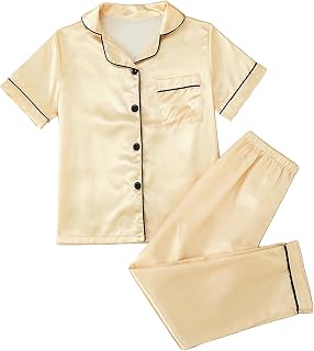 MyFav Pajama Set for Girls Button Down Silky Kids Sleepwear Nightwear Loungewear Clothes Set