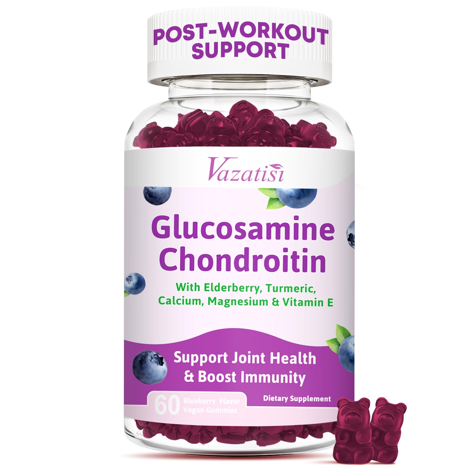 Glucosamine Chondroitin Gummies - Glucosamine Gummies with MSM, Turmeric & Boswellia, Support Cartilage, Joint Structure & Tissue, Joint Support Supplement for Men and Women - 60 Cts Blueberry 60 Count (Pack of 1)