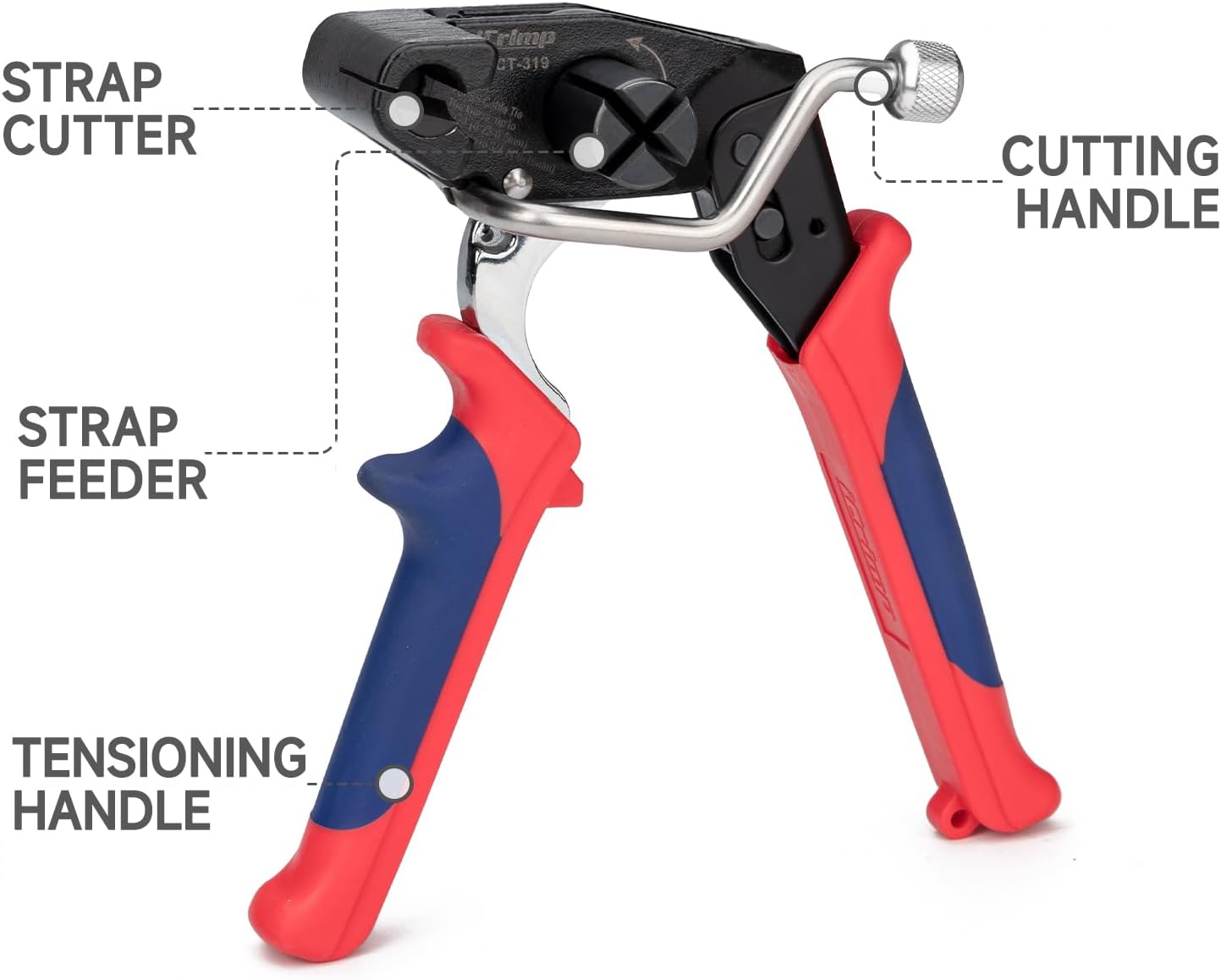 IWISS WCT-319 Stainless Steel Cable Tie Gun for Tensioning, Cutting, Removing Cable Ties up to 3/4'' Width, One Handed Bundling