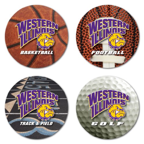 VictoryStore Coasters - Western Illinois University Coaster Set, Sports Designs, Set of 4