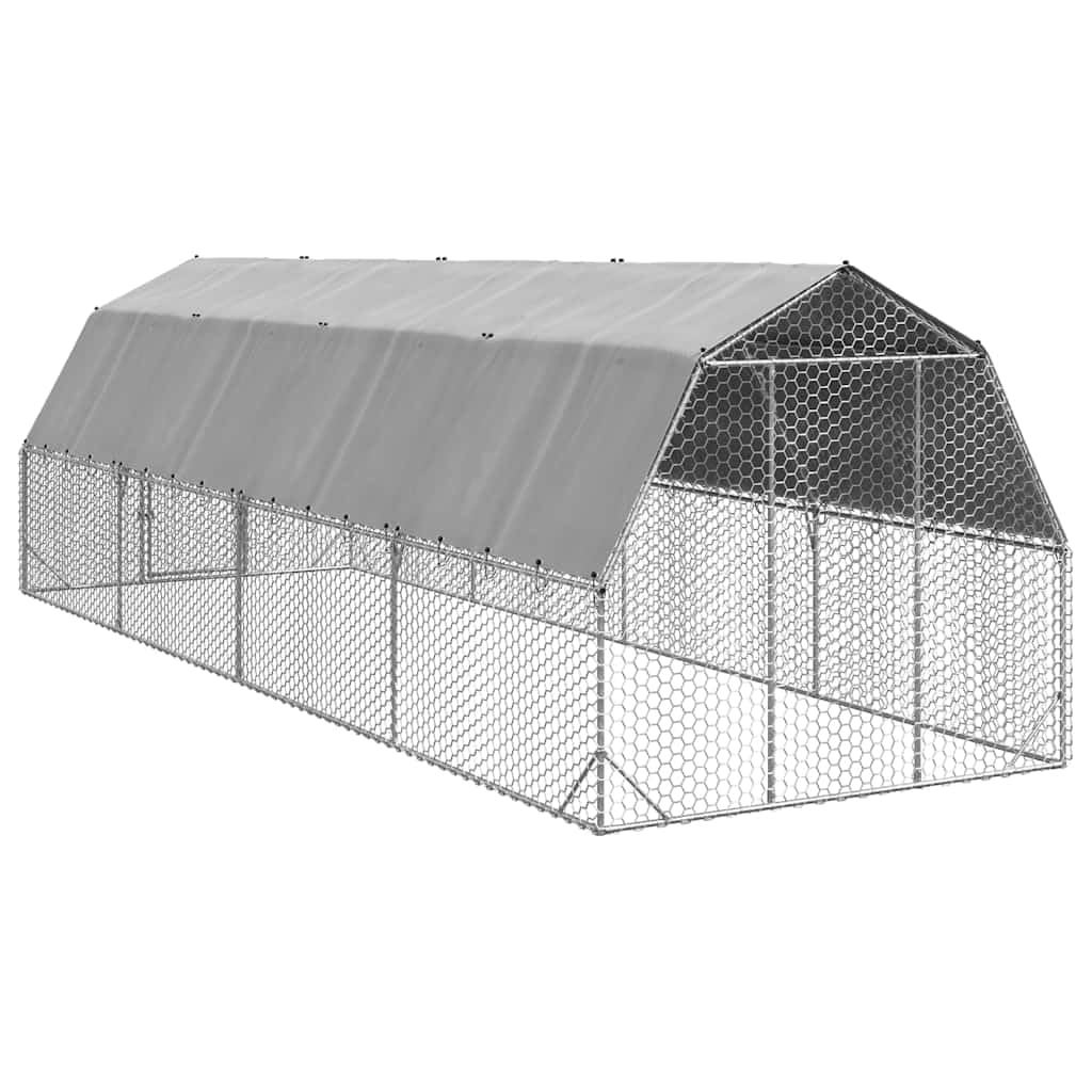 Gallinero de 2,5 x 8 x 2,25 m, con techo, para gallinero, de acero galvanizado, para aves de corral, patos, gansos, cercado estable con malla de alambre y puerta