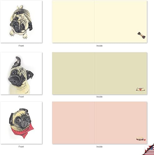 Miniatura 2 de The Best Card Company - 10 tarjetas de felicitación para perros en blanco para todas las ocasiones (4 x 5.12 pulgadas) - Snuggle Pugs