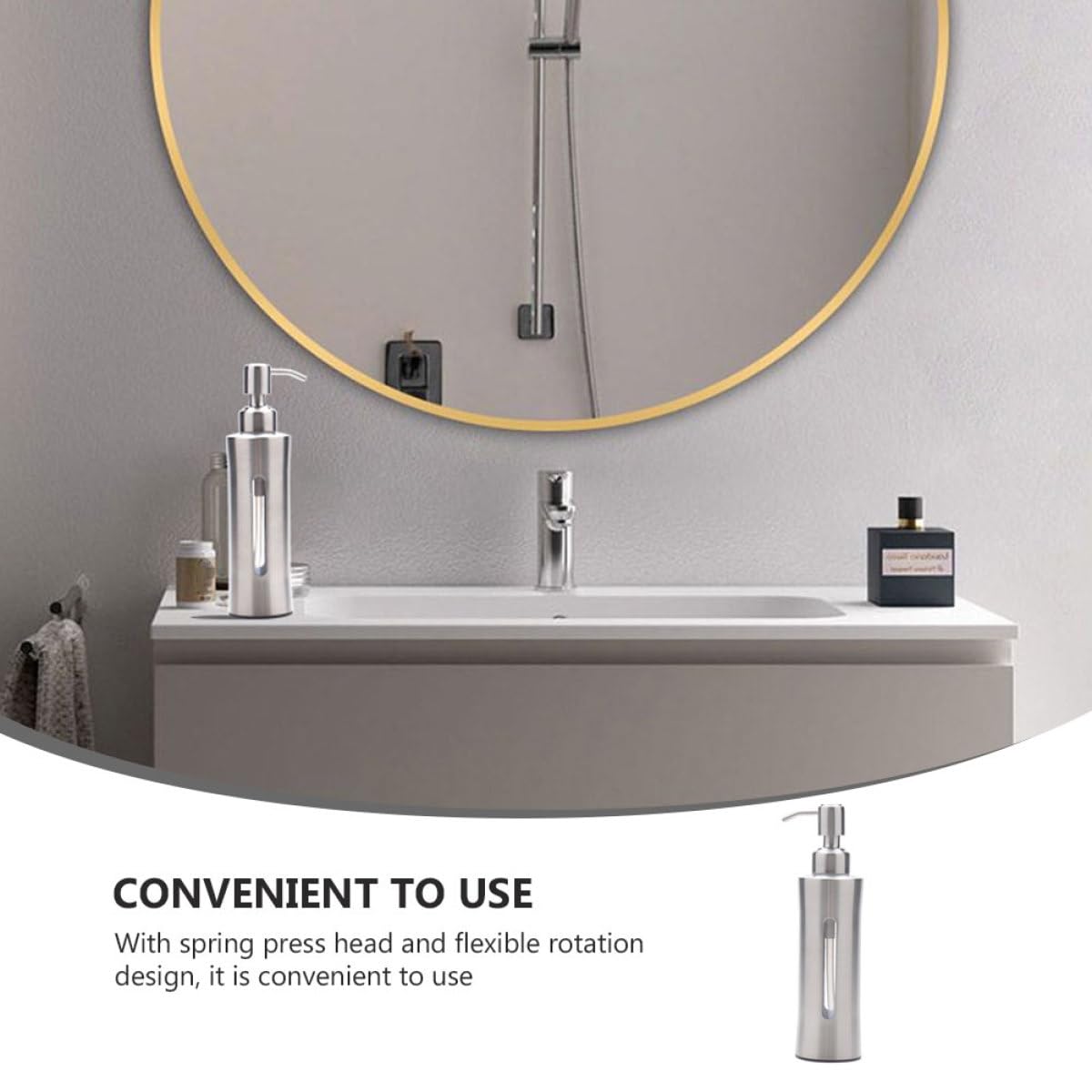 Dispenser di Sapone le Mani in Acciaio Inox 304 Ricaricabile, Bottiglia da Bagno Trasparente Erogatore Manuale a Pressione, per Cucina, Bagno e Lavanderia