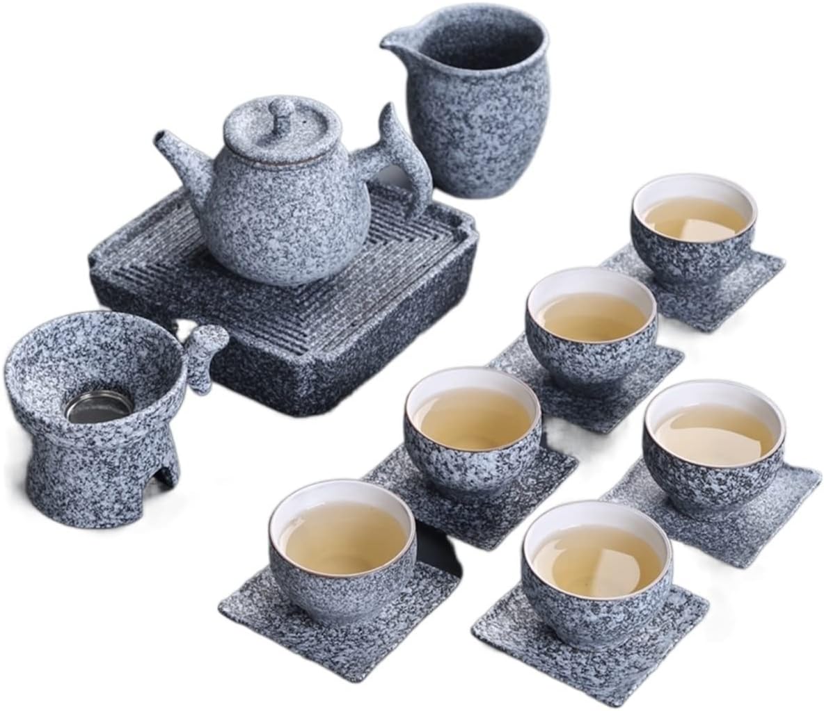 AGIPS Jiaxu Cups 17-pieces Tea Set Crude Pottery Tea Set New Kung Fu Tea Set Pot with Coaster Mugs (Color : Gray)