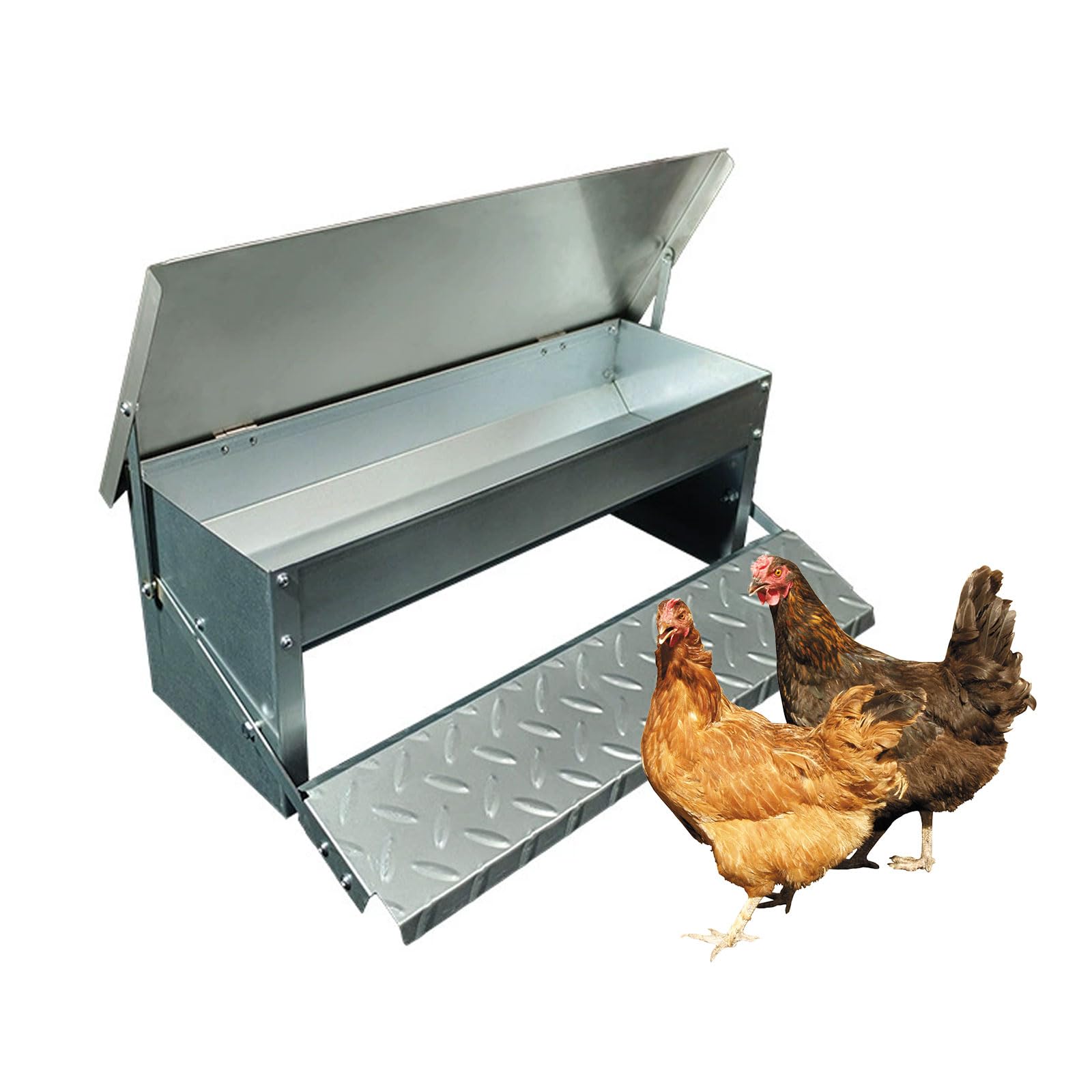 Comedero Automático para Pollos con Pedal de Acero 4-9 kg de Capacidad Alimentador para Gallinas Alimenta a 6 Pollos Hasta por 10 Días para Faisanes, Pollos y Gallineros Exteri(Size:Large - 82.5x18cm)