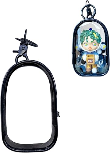 Miniatura 6 de Vitrina transparente con llavero para mini figuras, estuche portátil de almacenamiento de muñecas, bolsa colgante para llavero, Blanco Negro