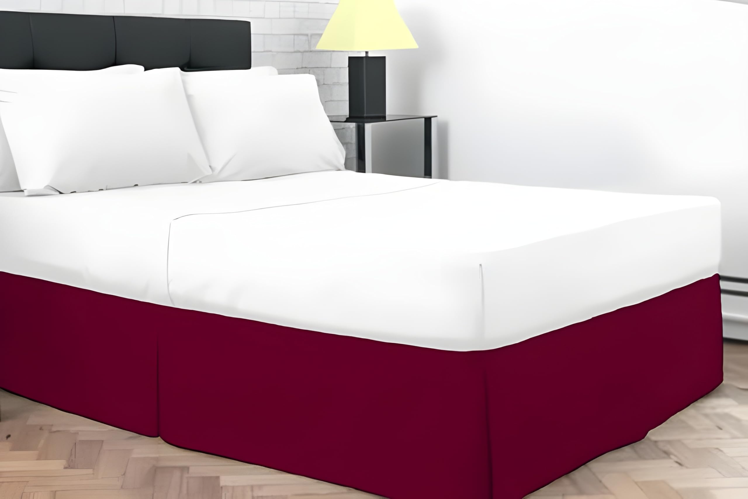 Dazzle Collection® Plain Dyed Poly Cotton Pleated Platform Base Valance Sheets | Single | Double | King | Super King | (Single, Burgundy) — image 1