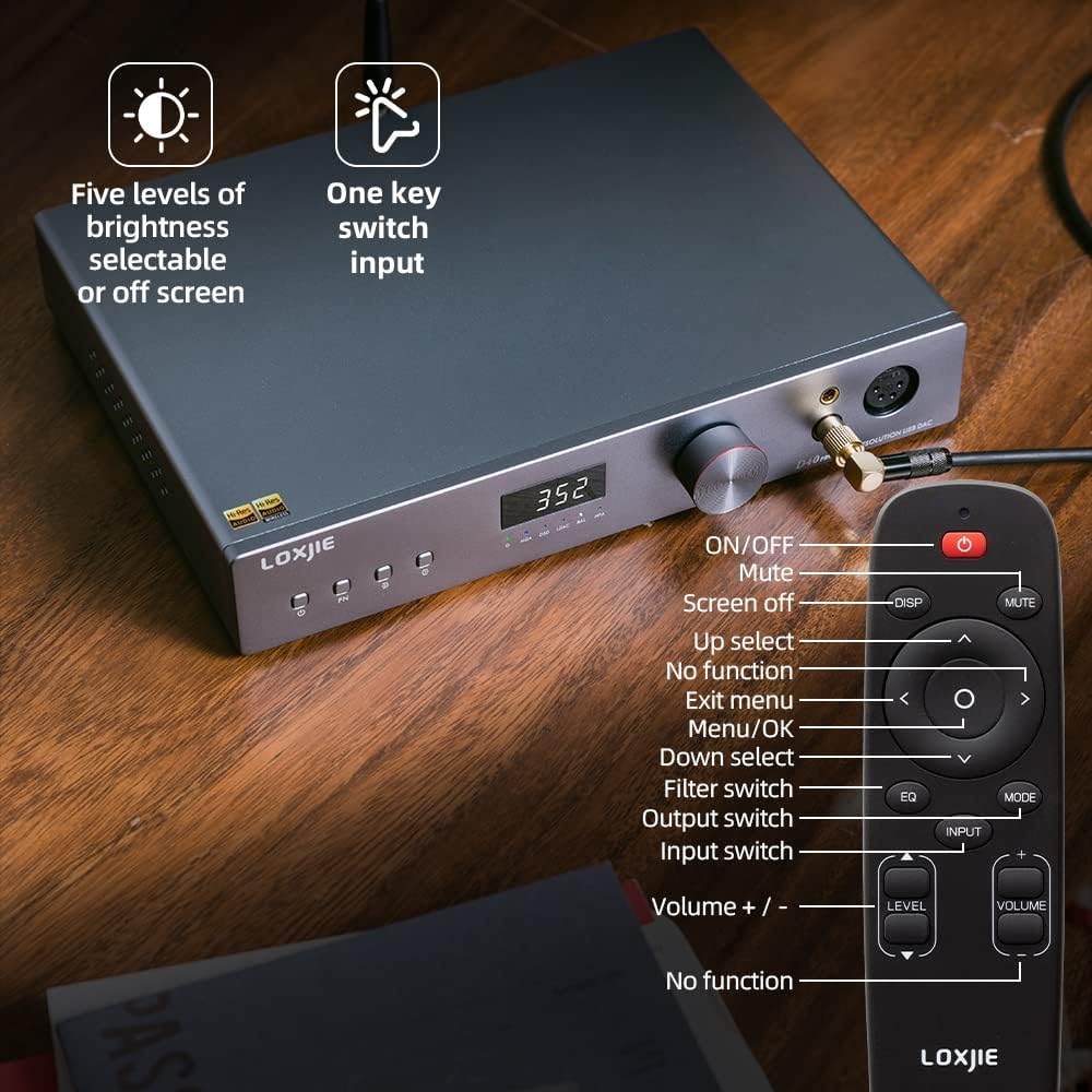 LOXJIE D40 Pro, Decoder Headphone Amplifier, ES 9039MS Pro Chip, HiFi, MQA Full Decoding, OPA1612, Support Transmission DSD, XU-316, Bluetooth 5.0, with Remote Control (Gray) (Gray)