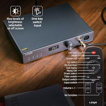 LOXJIE D40 Pro, decoder headphone amplifier, ES 9039MS Pro Chip, MQA full decoder, support for transmission DSD, OPA1612, XU-316, Bluetooth 5.0, with remote control (grey)