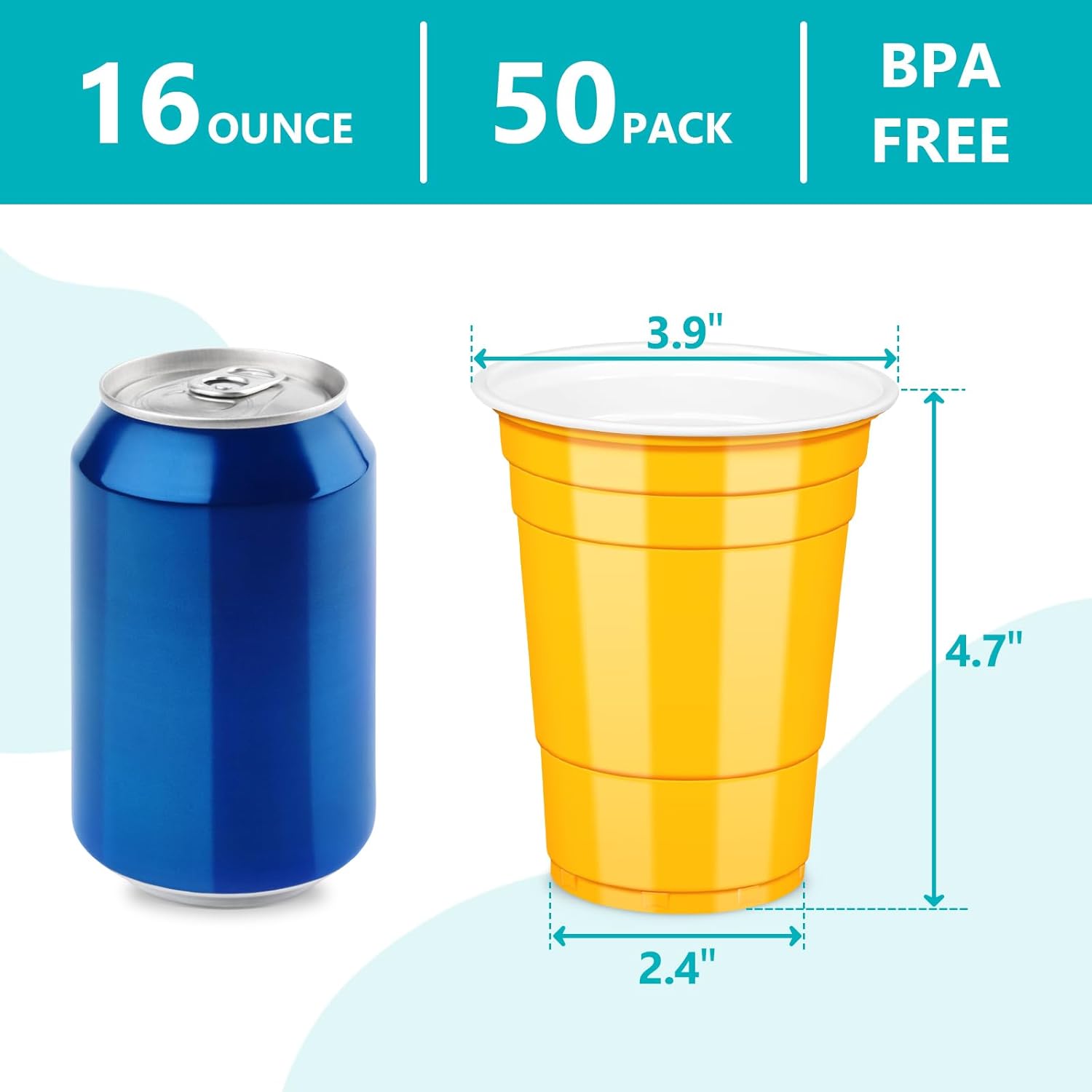 50 Yellow Plastic Cups, 16 oz Disposable Cups, Drinking Cups For Birthday Party, Picnic, Easter - Image 2