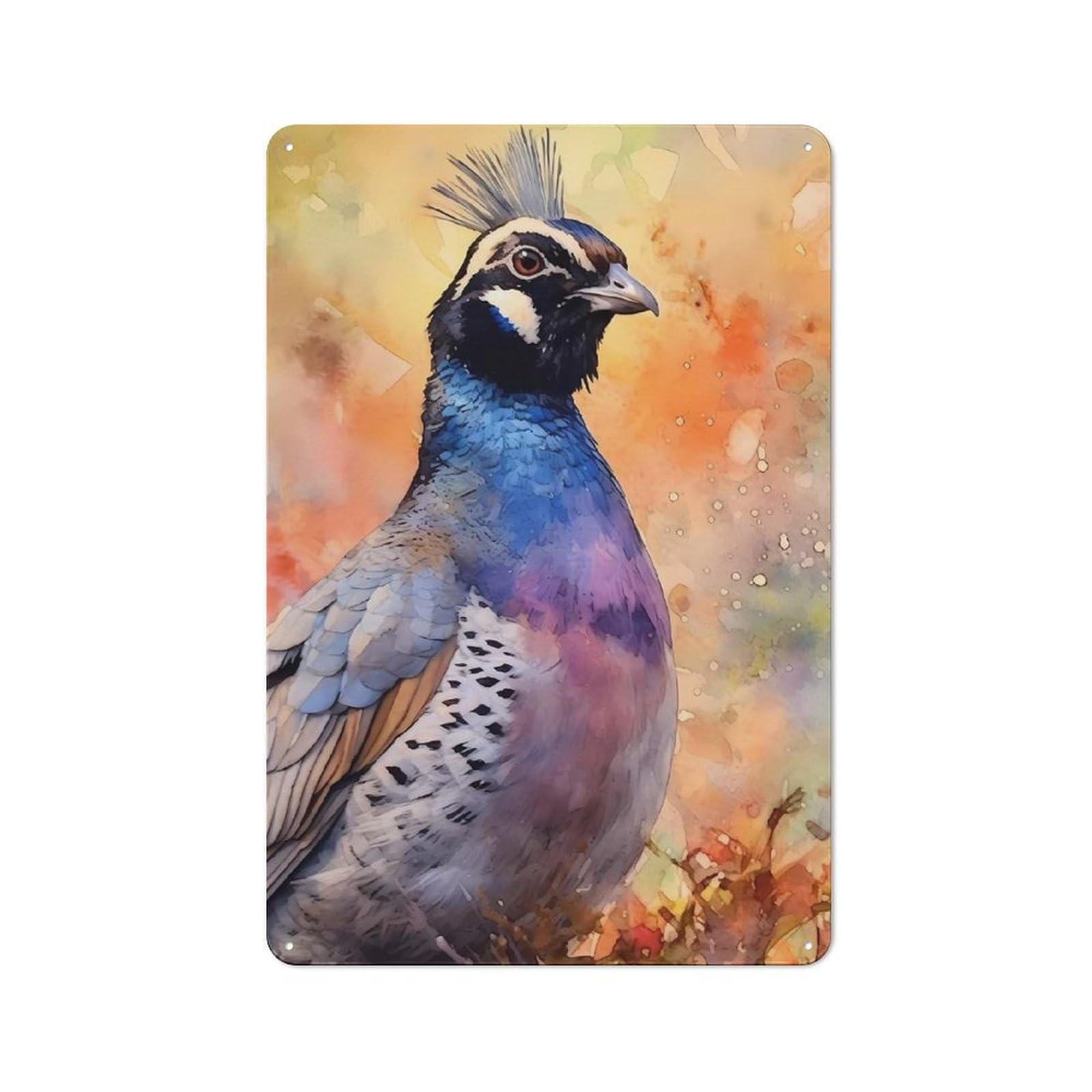 Junmoney Quail Watercolor Metal Sign 30X20cm With For Workshop Wall, Retro Decor, For Garage, Workshop And Man Cave Decoration