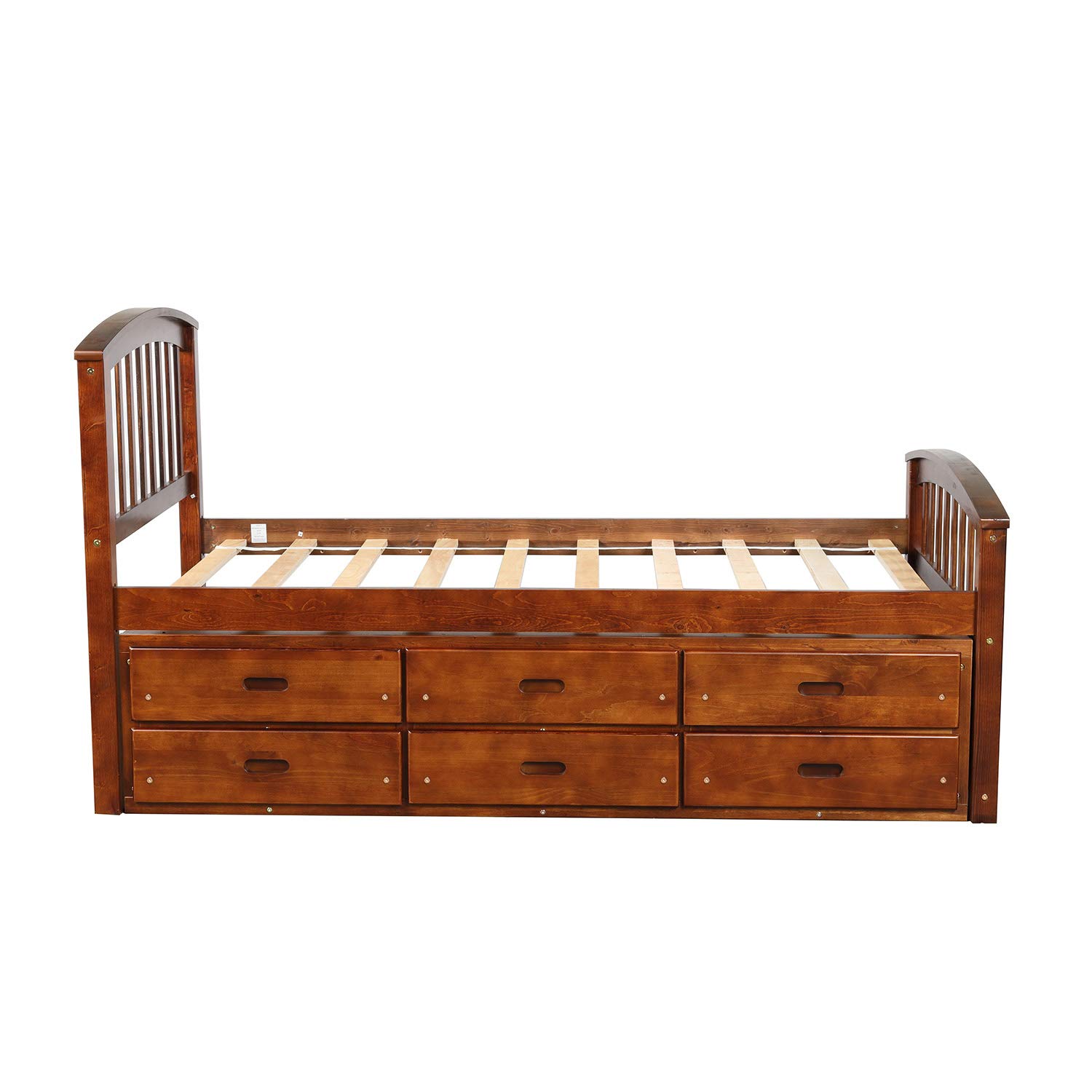 Buy Storage Bed Frame Twin With 6 Drawers JULYFOX Walnut Pine Wood Bed