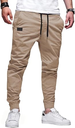 JMIERR Mens Cotton Stretch Joggers Casual Twill Athletic Track Pants | Tapered Jogger Fit, Drawstring Waist, 6.7 Inch Phone Pockets, Casual Hiking Track Pants