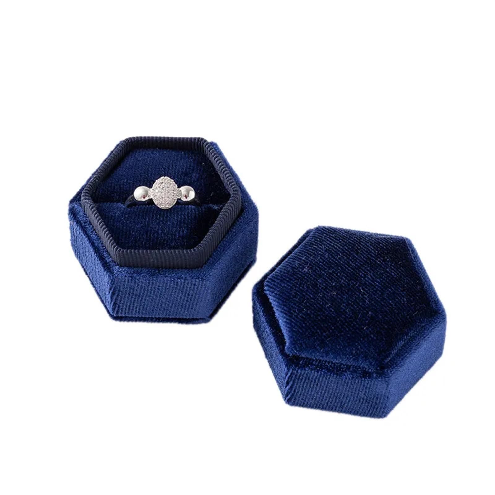 JFNKLFG Square Engagement Velvet Earring Ring Packaging Box Jewelry Organizer Valentine Day Case Display Storage for Proposal, Wedding(Dark blue)