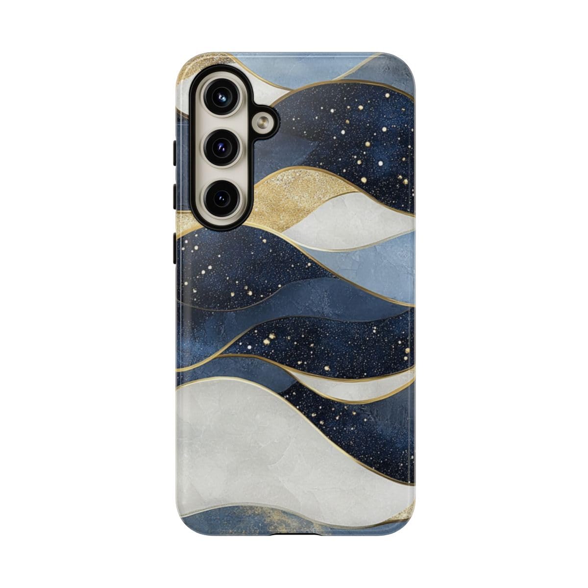 Coque Samsung S24 Plus rigide vague bleu et or anti-rayures