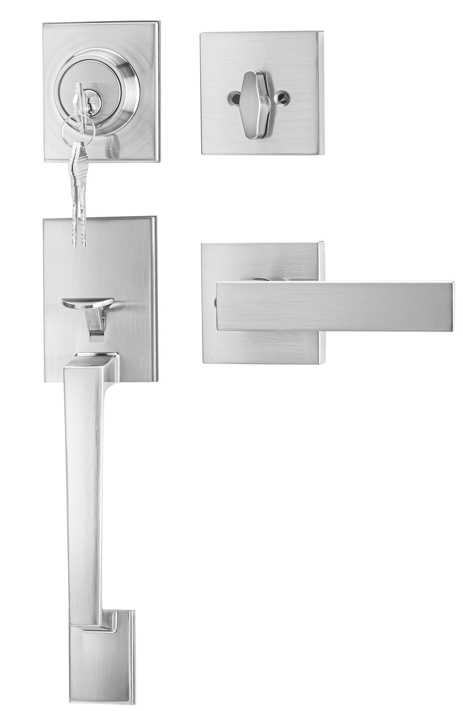 Goldenwarm Front Door Handle and Deadbolt Set, Brushed Nickel Front Door Lock Set with Reversible Handle Lever, Modern Front Door Hardware, Front Door Handles and Locks