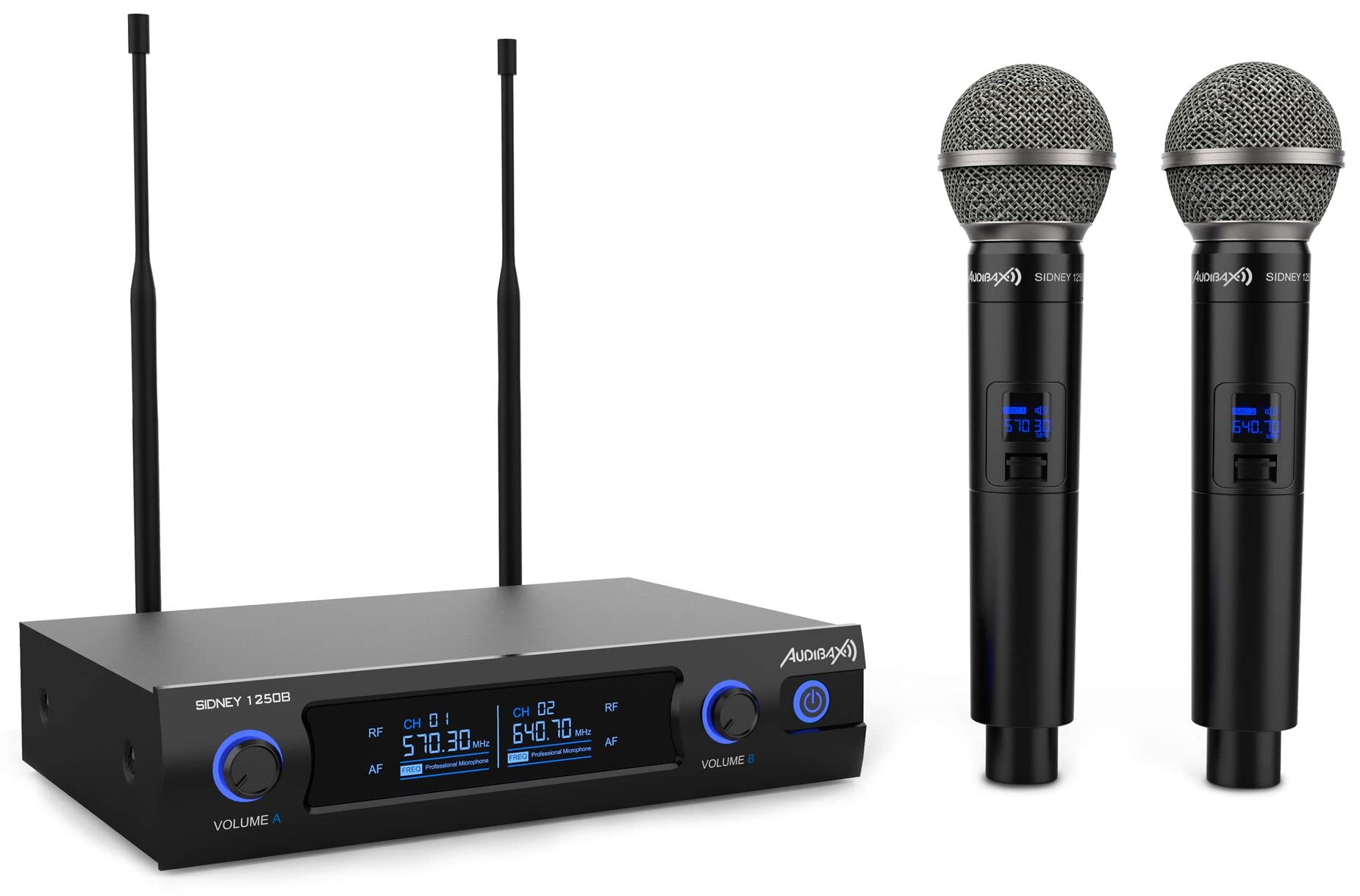 Audibax Sidney 1250 B Micrófono Doble Mano Profesional UHF Frecuencia B + Maleta