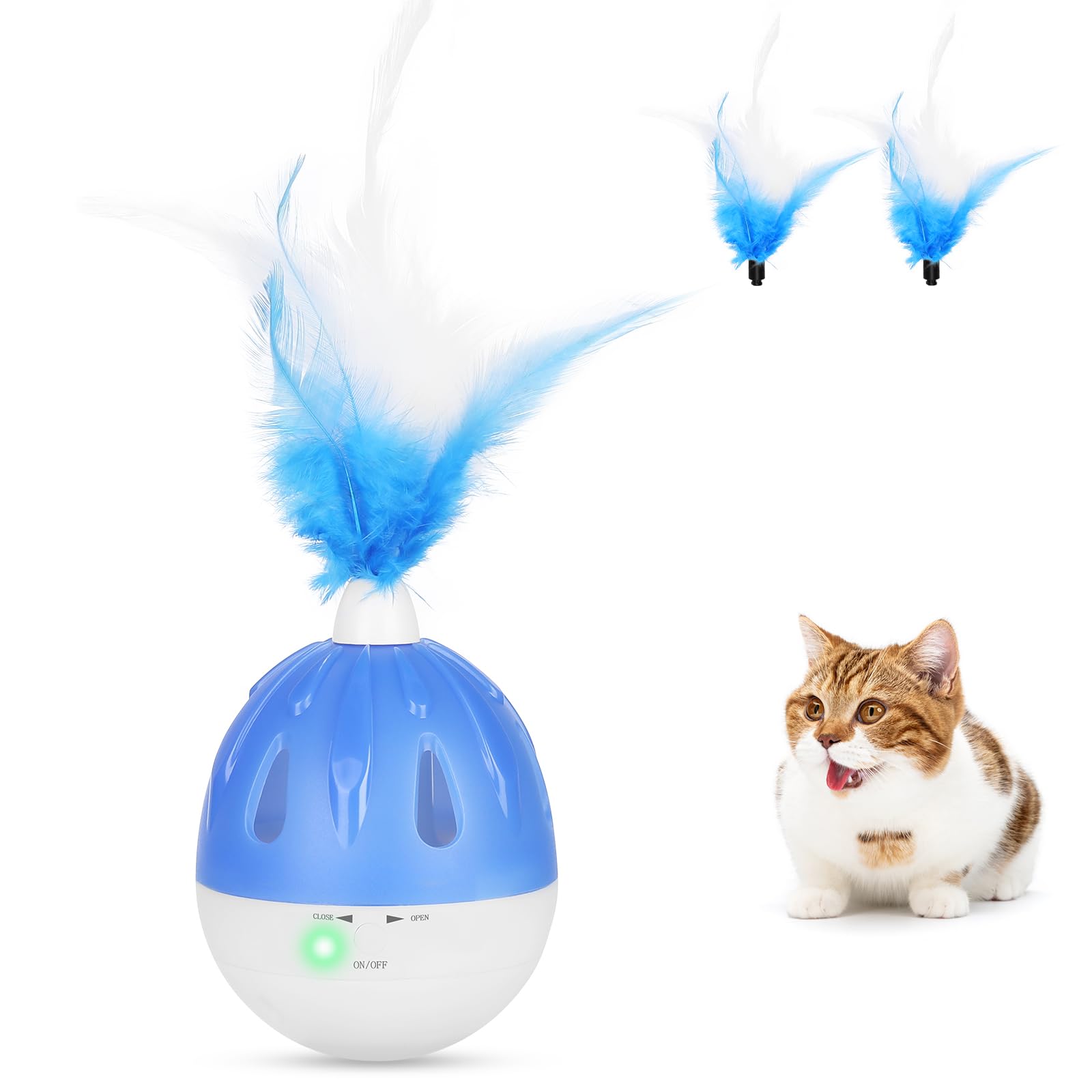 HAPPY HACHI Juguete Gato Interactivo de Interior, 3 en 1 Juguete chucherías Gatos, con Pluma electrónico basculante Comida para Gatos Juguetes de Bolas automático temporizado de Juguetes para Gatos