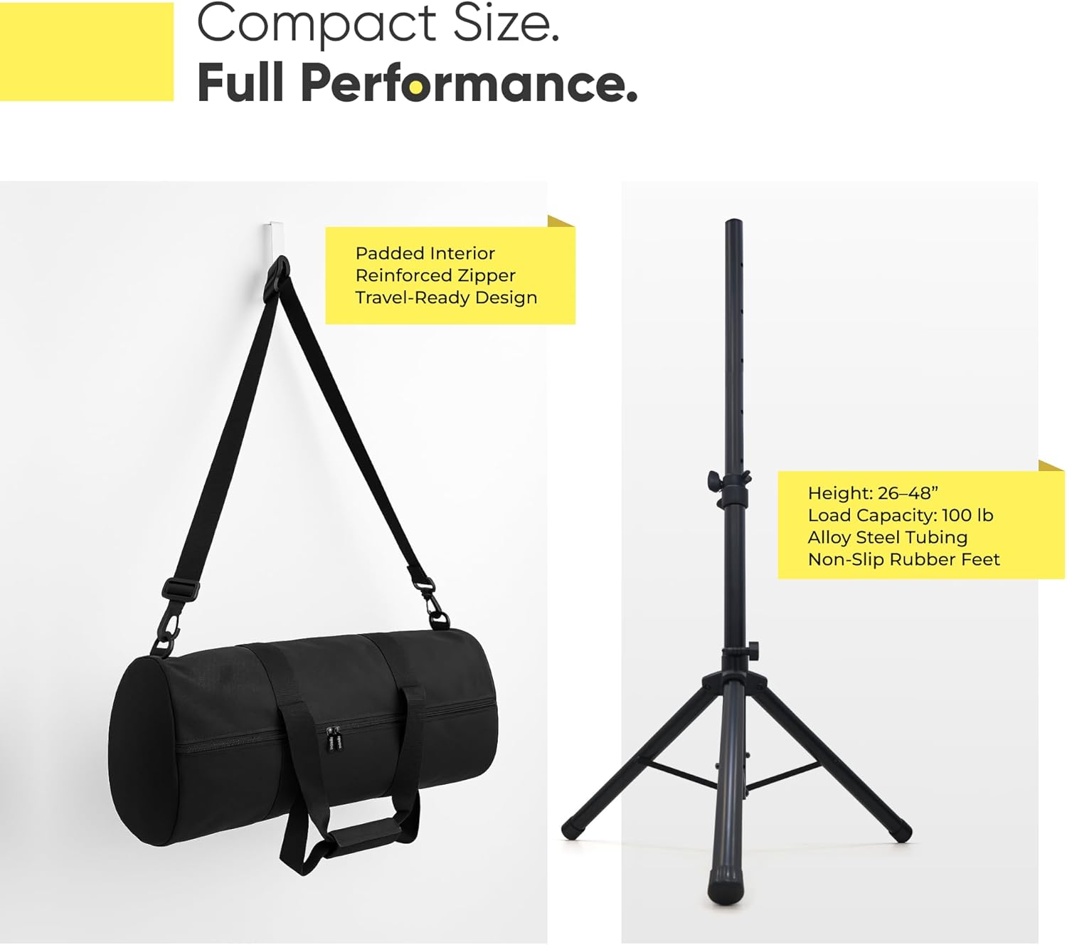 BOWENS Speaker Stands Pair (24") – Adjustable Compact PA Speaker Stand Set with Padded Carry Case - Image 3