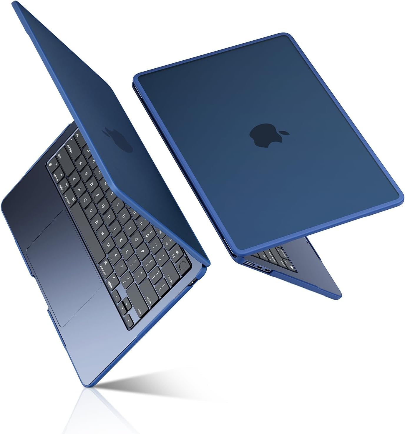 BlueSwan Hülle Kompatibel mit MacBook Air 13,6 Zoll M5 M4 M3 M2 2026 2025-2022 A3449 A3240 A3113 A2681 TPU Rahmen Fingerabdruckresistente Kunststoff-Schutzhülle - (Blau Rand) Mitternacht Matt