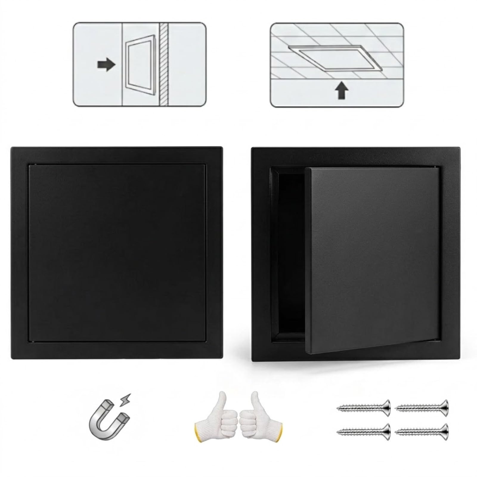 Klapa Rewizyjna 150x150mm Drzwiczki Aluminiowe, Zlicowany Panel Dostępowy do Ściany i Sufitu, Magnetyczna Osłona Push-to-Open, Maskownica Hydrauliczna(Black,300x450mm)