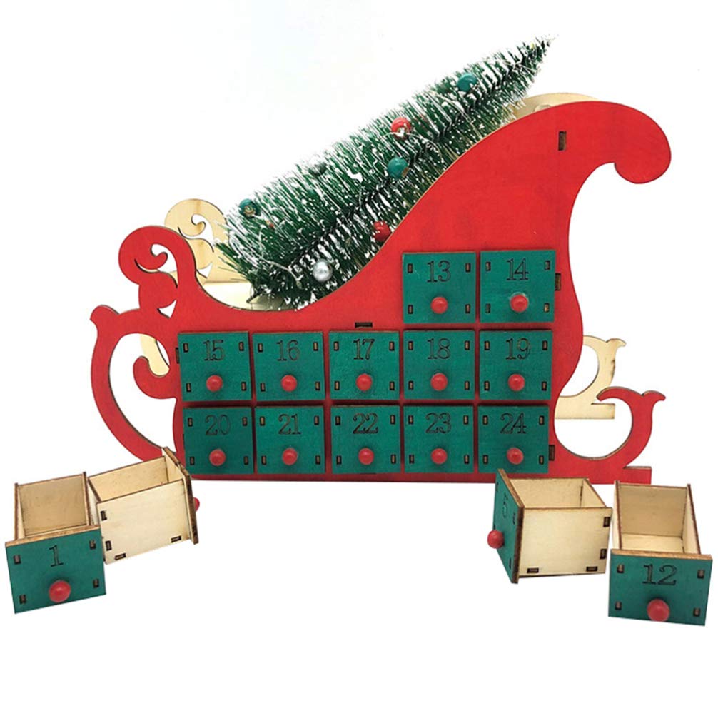 Calendario de Adviento de Madera para Rellenar con pequeño árbol Artificial, Calendario de Navidad Reutilizable, con cajones para decoración de Mesa de Madera, decoración de Navidad