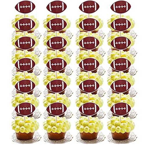 24 PCS Football Cake/Cupcake Toppers - Football Party/Football Game/Sport Party/Birthday Party Decorations Supplies Favors Cake Decor