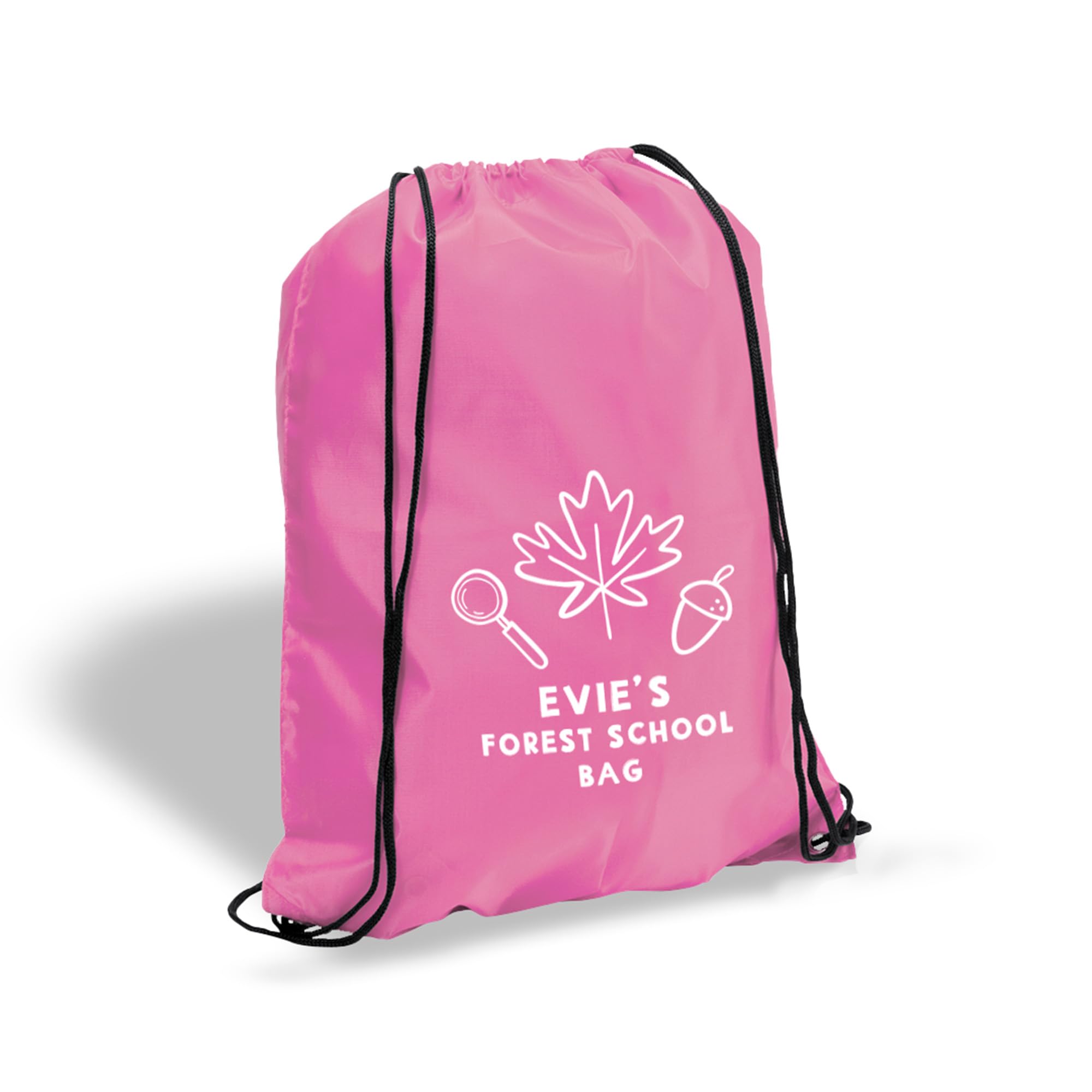 eBuyGB Personalised Forest School Bag, Custom Kids Drawstring Rucksack, PE Kit Bag with Name, Children’s Outdoor Activity Club Backpack (Light Pink)
