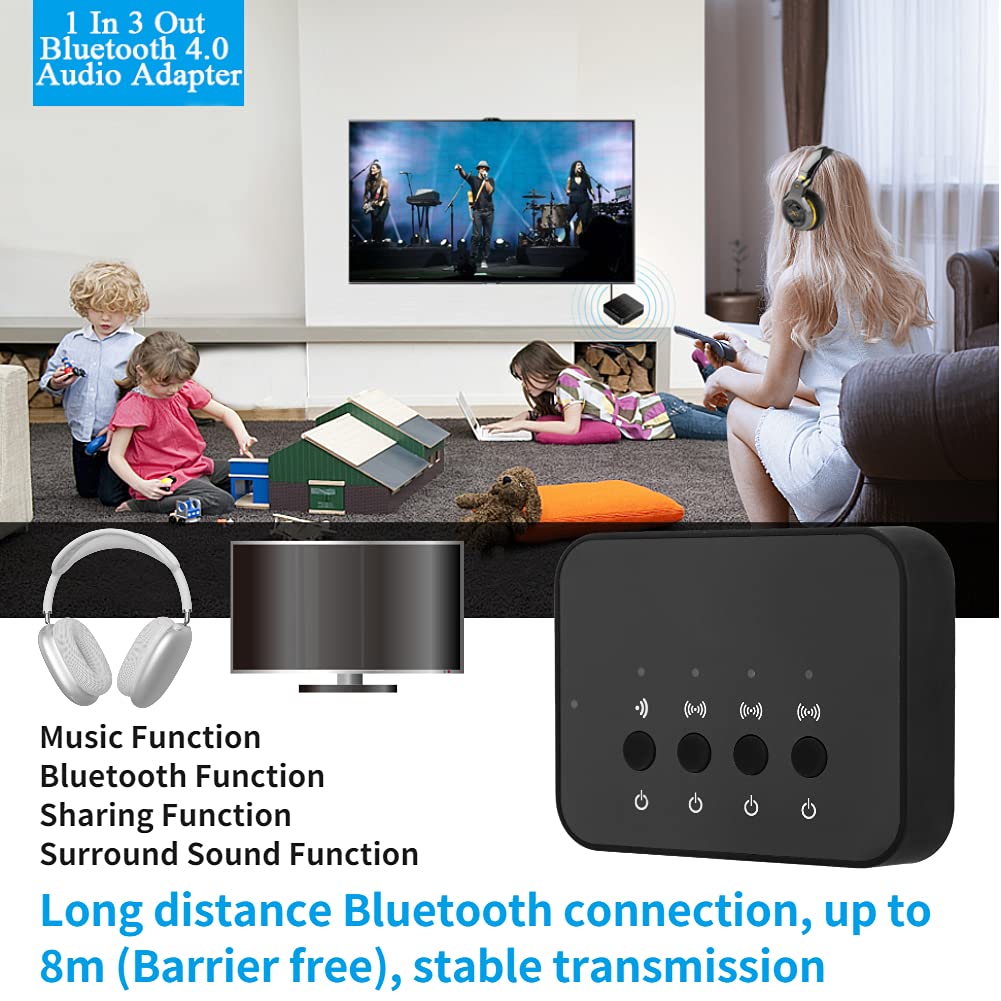 Adapter Audio Bluetooth, Przewodowy Bezprzewodowy Adapter Audio Stereo Bluetooth 4.0 3,5 Mm Urządzenie do Udostępniania Muzyki 1 na 3 Wyjścia Bezprzewodowy Rozdzielacz