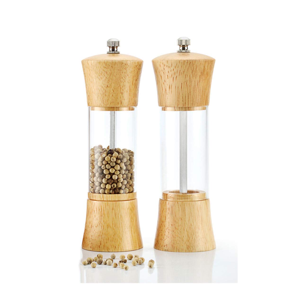 Moulin à sel et à poivre en bois et acrylique de 16 cm - Set de 2 shakers de cuisine