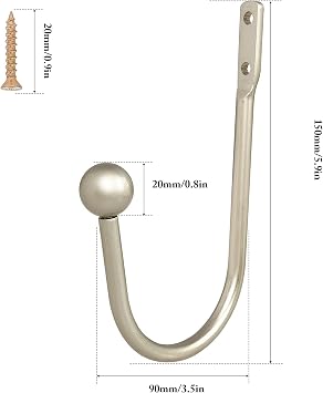 Curtain Holdback, 2 Pcs Wall Mounted Drapery Tiebacks with Screws, Silver