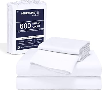 SGI Bedding 144" W x 84" L 4Pc Family XL Sheet Set 100% Egyptian Cotton - 600 Thread Count, Fits 12" Deep Pocket - Soft Breathable Oversized Sheets, for Extra Large Beds - White
