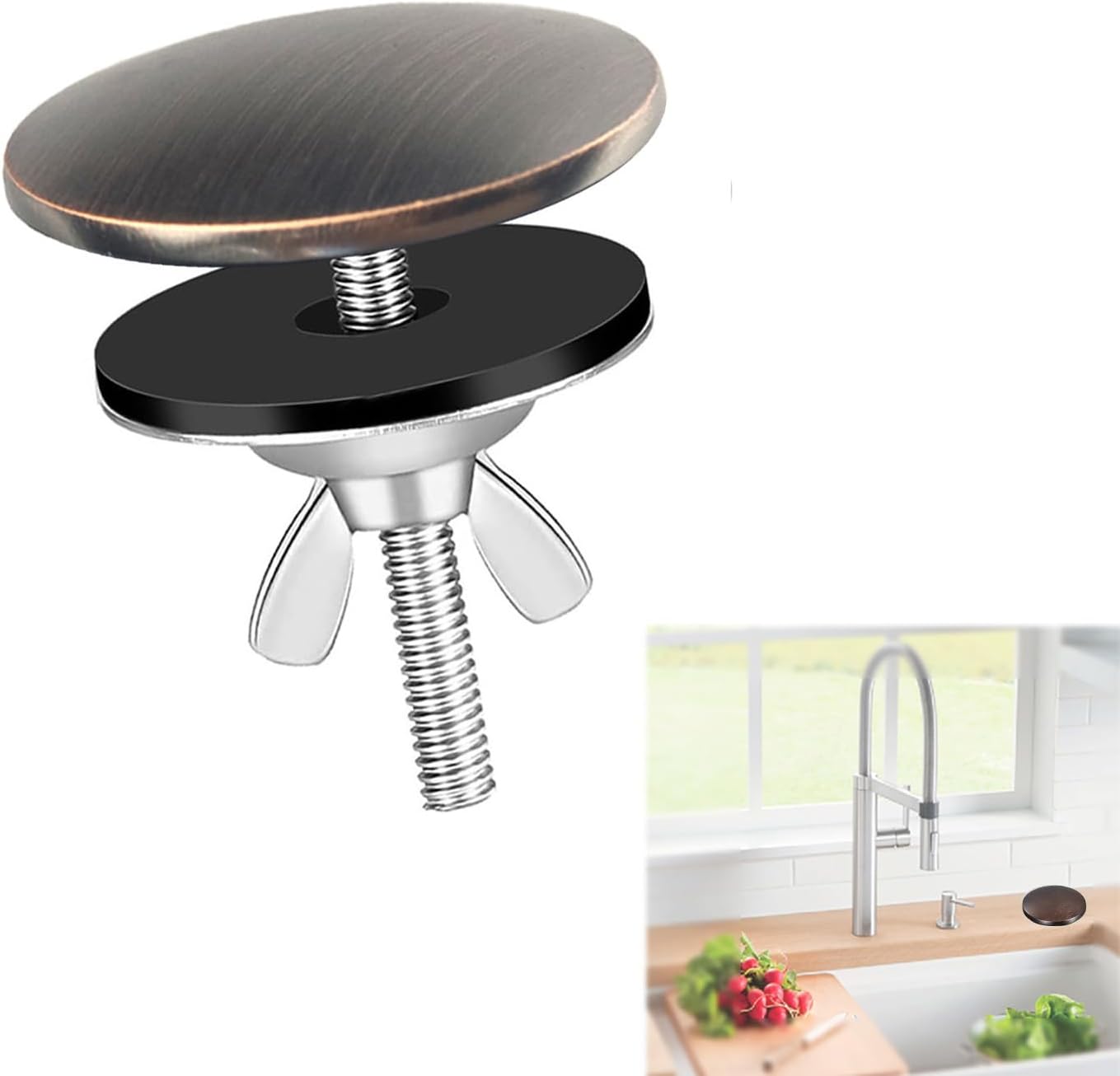 ZMD 2 Inch Kitchen Sink Hole Cover, Stainless Steel Counter Top Hole Cover Faucet Hole Cover Sink Soap Dispenser Hole Cover Sink Tap Hole Plate Stopper Kitchen Blanking Metal Plug (Silver)