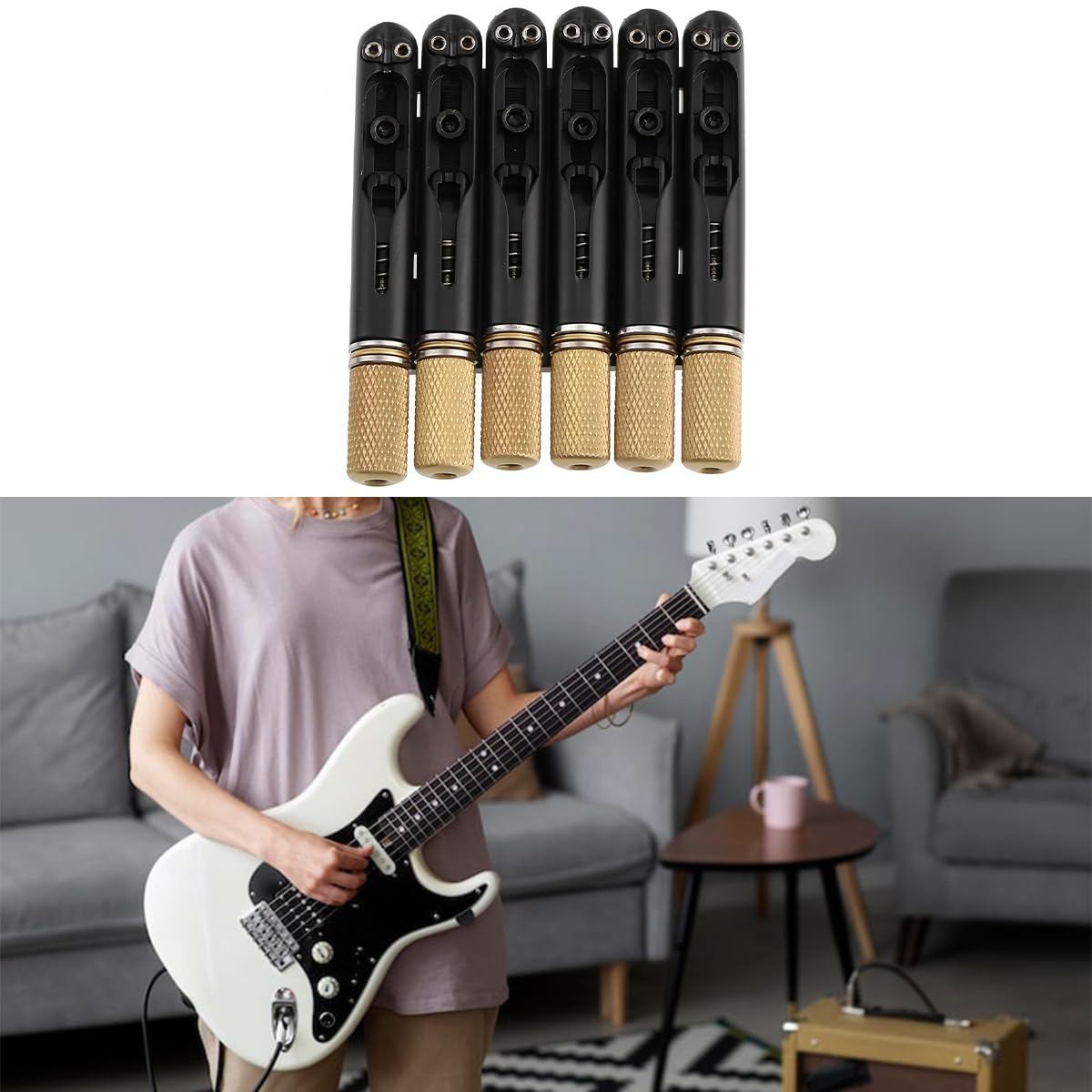 Grobo Cordal De Puente De Guitarra Eléctrica Sin Cabeza De 6 Cuerdas De 10,5 Mm, Dispositivo De Bloqueo De Cuerda Fija De Guitarra, Negro