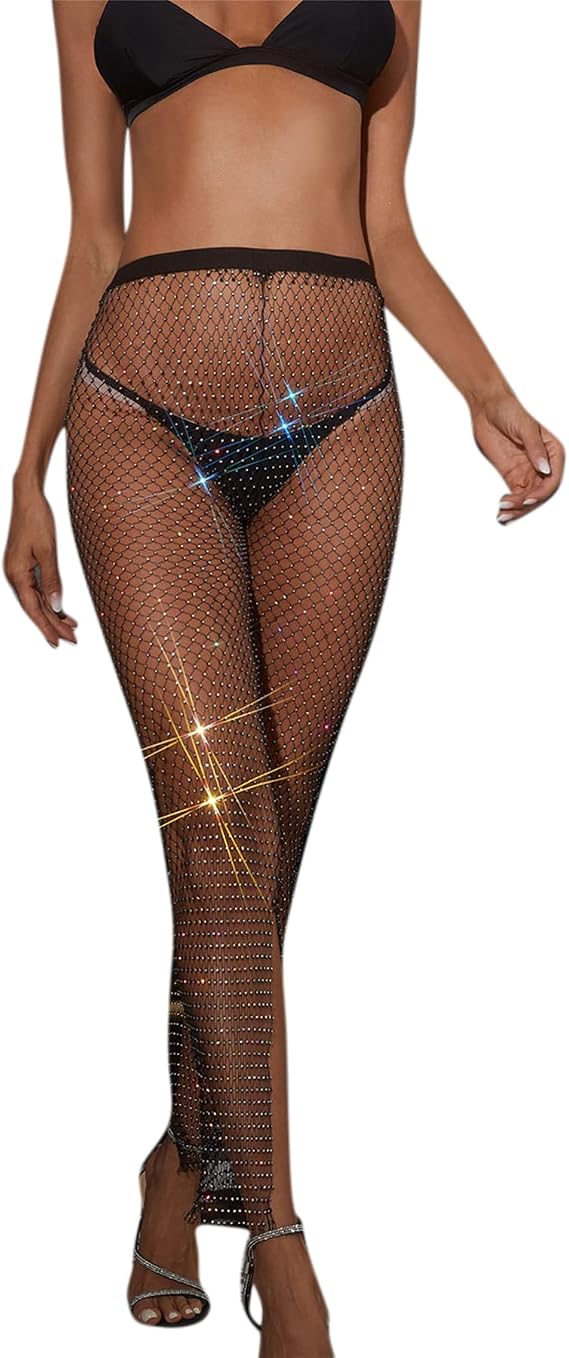 Sexy Crystal Rhinestone Mesh Pants 