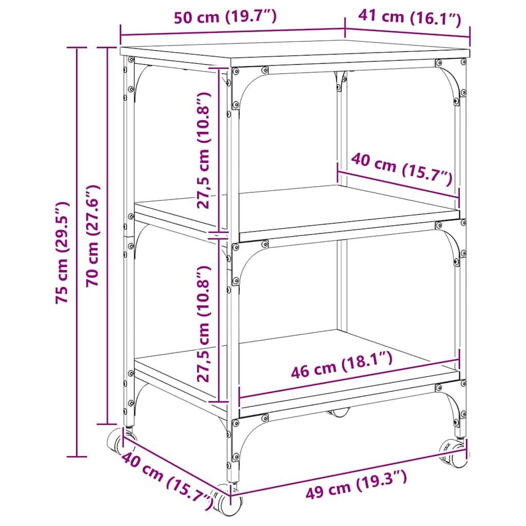 Druckerständer aus Altholz 50 x 41 x 75 cm Holzwerkstoff mit Rollen für effiziente Büroorganisation und modernes industrielles Design