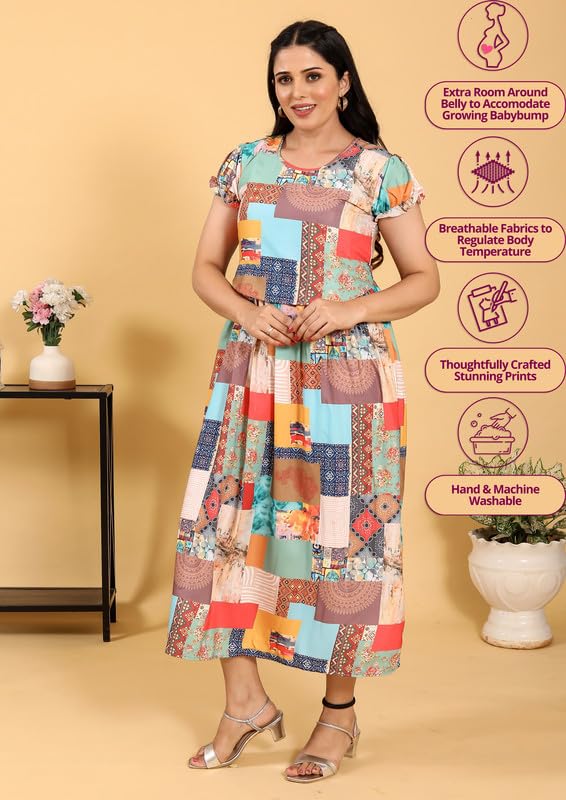 Image of RITIJYA Zipless Feeding Kurtis & Dresses for Women | Zipless Maternity Wear Gown Pregnancy Dress for Nursing Mothers | Viscose Rayon | Stylish & Comfortable | S to 4XL | Washable & Durable