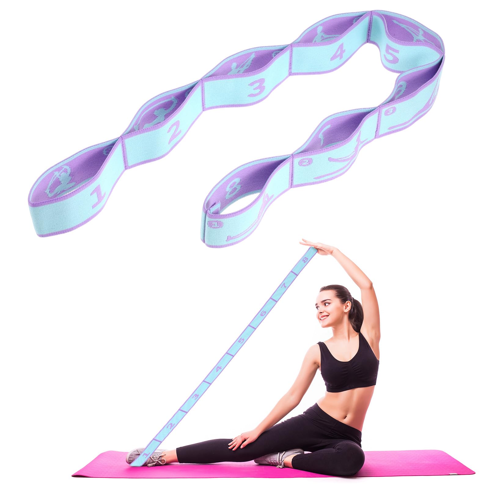 Fascia Elastica Per Yoga Con 8 Passanti E Istruzioni: Accessorio Per Stretching, Pilates E Ginnastica, Violaceo