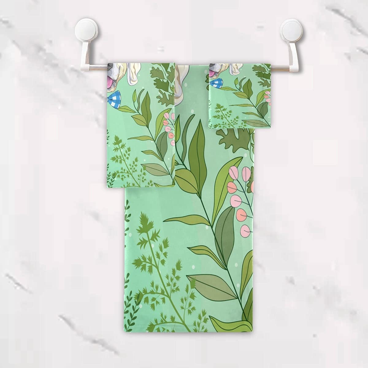 Cachorro De Perro Verde Juego de Toallas para Baño Playa 100% Algodón de Piscina Toalla (1 Toalla de Baño y 1 Toalla de Mano y 1 Paño de Lavado) para Nadar Hotel Niñas Niños Niños