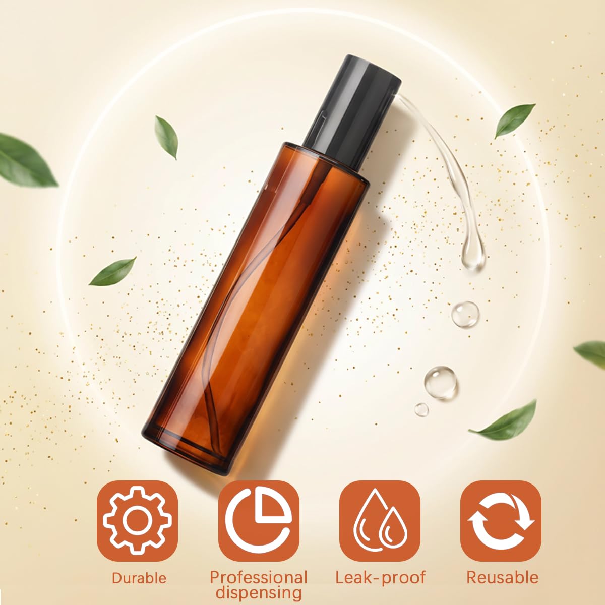 2 flaconi vuoti da 100 ml, ricaricabili, in vetro ambrato, con erogatore a pompa, dispenser di sapone con tappo nero, per fondotinta, crema, trucco, olio, shampoo