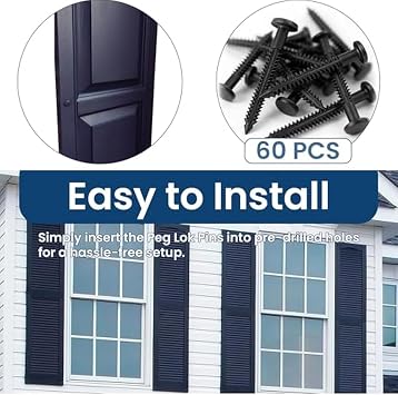 60 Pcs 3 Inch Vinyl Shutter Fastener Window Panel Peg Lok Pin Pegs Screws For Vinyl Aluminium Or Wood Shutters Weatherproof Exterior Fixings Black