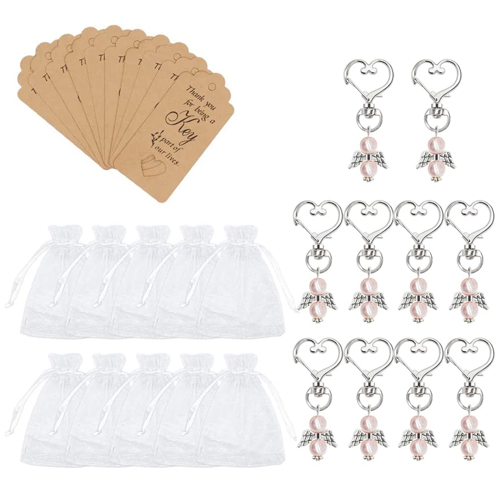 10 Pieces Guardian Angel Keychain, Angel Baby Shower Gifts, Wedding Guest Return Gifts, Angel Pendant Keychain for Christening, Baby Shower, Birthday Giveaway, Wedding Favors