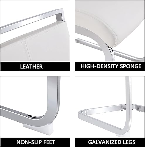 Miniatura 7 de Juego de 4 sillas de comedor modernas sillas de metal de cocina con asiento acolchado de piel sintética con respaldo alto y patas cromadas