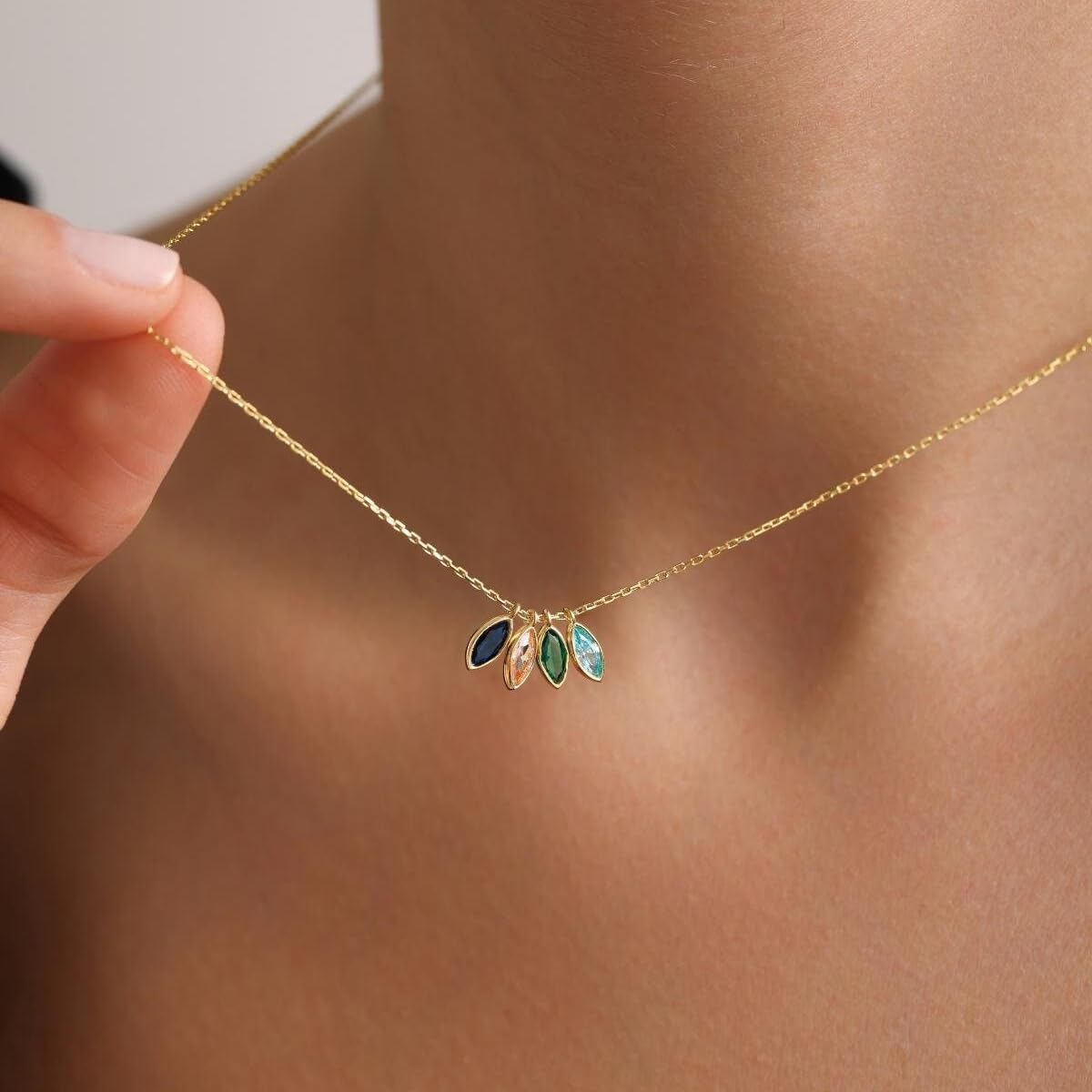 Custom 925 Sterling Silver Leaf Birthstone Necklace for Mom, Personalized 1-6 Birthstones Adjustable Chain, 18K Gold Plated Jewelry Gift for Mother’s Day, Birthday, Christmas, Grandma, Wife (with Gift Box) - Image 4