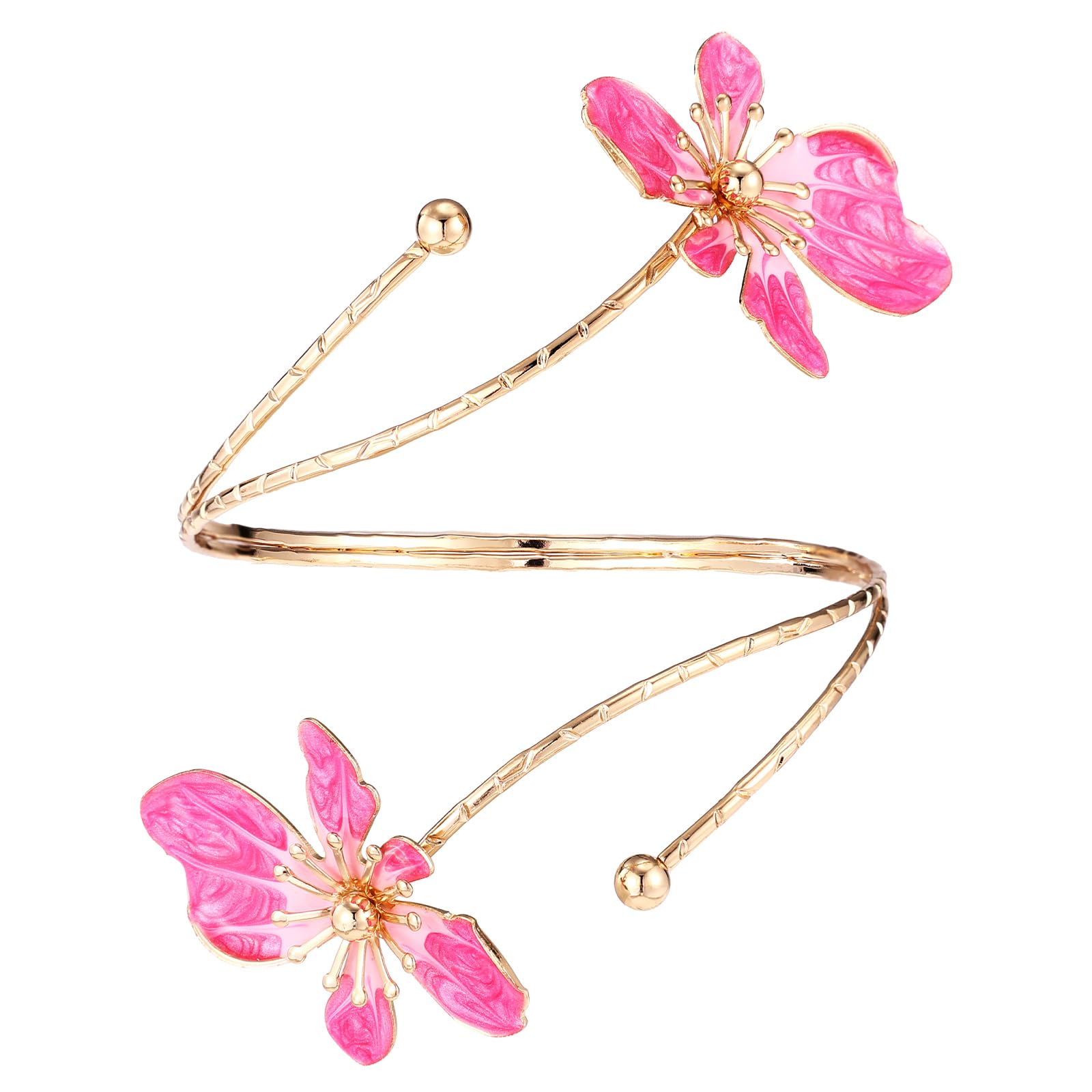 Mikovivi Flower Arm Bracelet for Women, Adjustable Upper Arm Cuff Bracelet Gold with Pink Flower for Beach Party Gifts Boho Jewelry